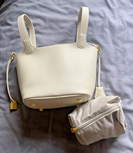 Ladies Faux Leather Ivory Luxury Look Bucket BAG Padlock Trim Handbag - Picture 4 of 4