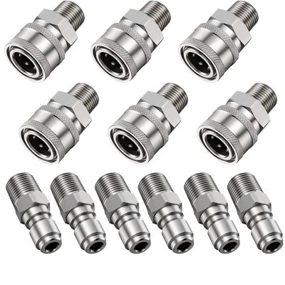 #ad 12PCS 3 8quot; NPT Stainless Steel Quick Connect Pressure Washer Adapter Set $47.77