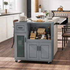 Giantex Kitchen Island with Storage on wheels KC56951GR