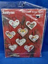 Vtg Janlynn Patchwork Heart X Stitch Ornaments Kit Set 6 Christmas Country 1988