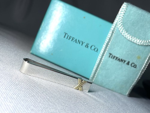Duty Free Auth Beautiful Tiffany Tie Clip Kiss X & Mirror 18K AU750 & SV925 Gift - Picture 4 of 19