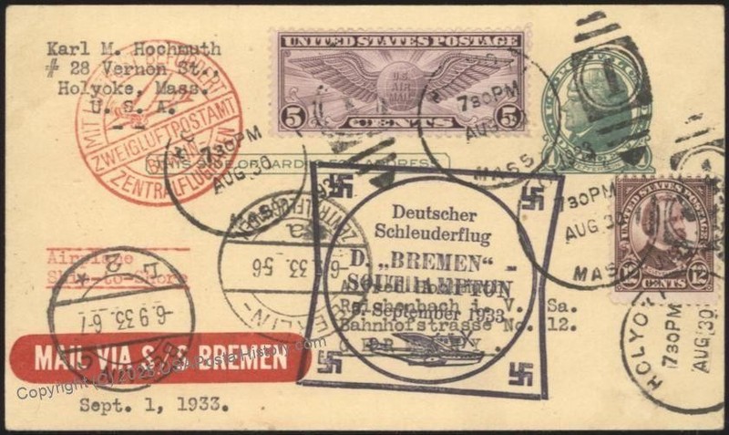 USA 1933 Bremen Schleuderflug Catapult K164 Cover Airmail Germany Reichen 116204