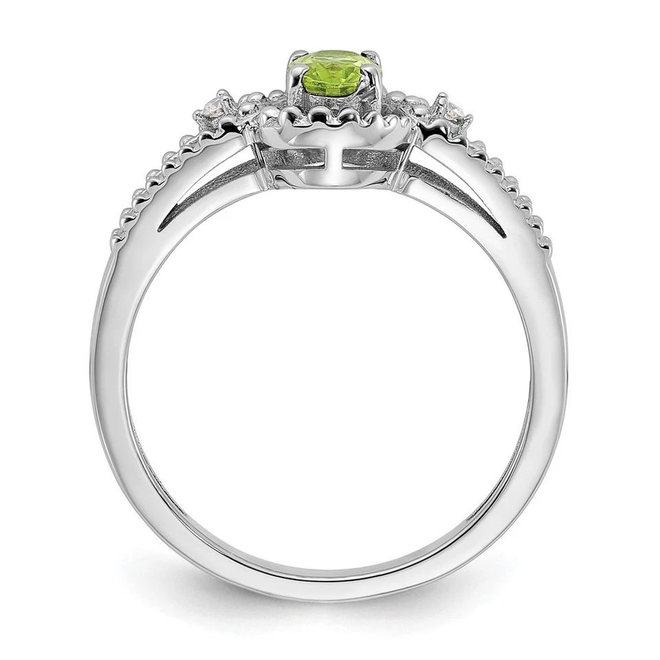 Sterling Silver Rhodium-plated Peridot & Diamond Ring Sz 6 - Image 2 of 4