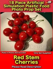 18 Piece Artificial Stem Cherries Realistic Simulation Educational Food Prop NEW