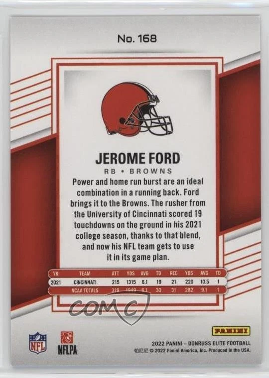 2022 Panini Donruss Elite Rookies Yellow /75 Jerome Ford #168 Rookie RC - Image 2 of 2