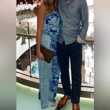 Lilly Pulitzer Pim Blue Sea Sirens Strapless Jumpsuit XXS