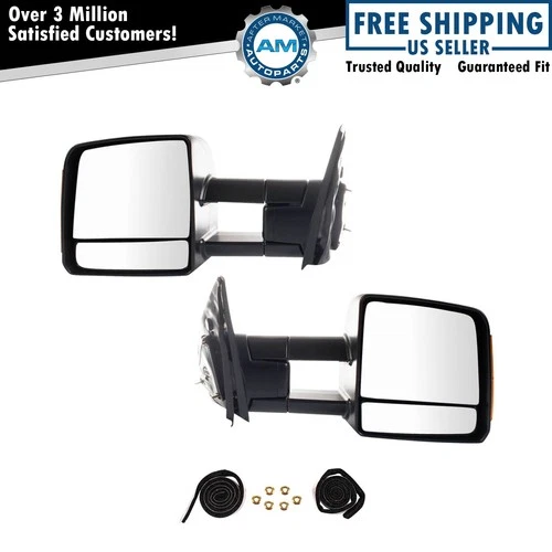 Towing Mirror Power Heated LED Signal Black Pair Set for Toyota Tundra Pickup