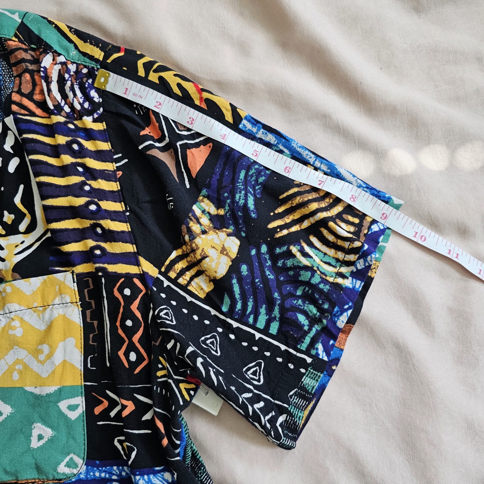 Retro Multicolor Patchwork Short Sleeve Button-Up… - image 7