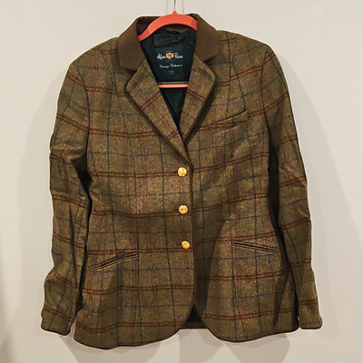 Alan Paine Country Collection Green/Brown Plaid Lined Blazer Jacket Women's 14