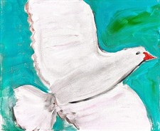 Colomba bianca in volo unica espressionismo astratto arte da parete tela 14x11