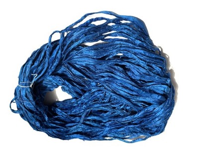 Tariff FREE 2 oz Recycled Sari Silk Ribbon Yarn Blue shade