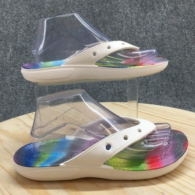 Crocs Sandals Mens 6 Womens 8 White Multicolor 20856 Flip Flop Thong Comfort