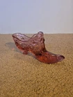 Vintage Fenton Pink Glass Floral Cabbage Rose Pattern Slipper Shoe