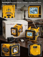 TechStyle Yellow Portable Music Center with 5" B W TV and CD/MP3 Player