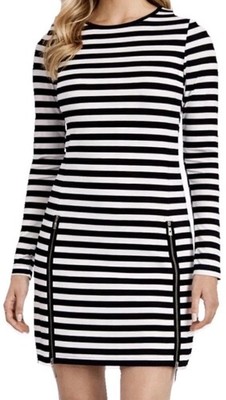 Michael Kors Nautical Stripe Sheath Dress XS Navy White Zip Detail Stretch