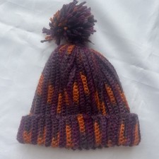 Handmade Crochet Hat Beanie Kids Fitted Stripe Beanie Pom Pom Chunky