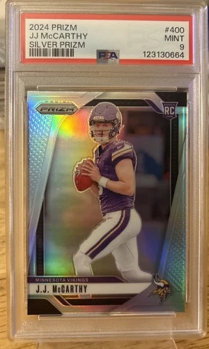 2024 Panini Prizm Football JJ McCarthy Silver Rookie Card #400 Vikings PSA 9