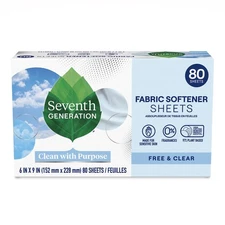 Seventh Generation Unscented Fabric Softener Dryer Sheets 80 Count Hypoallerg...