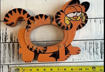VINTAGE Garfield Hand Crafted Wooden Coin Piggy Bank Clear Plastic