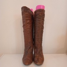 Vintage 80s Brown Patchwork Leather Boots 8 1/2 Hippie Boho Punk