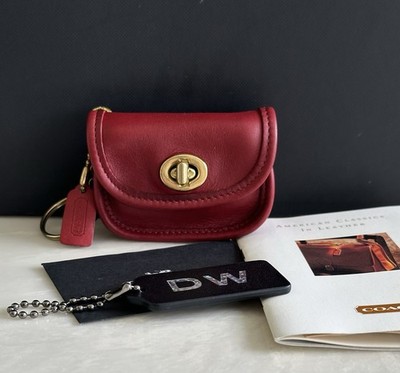 COACH VINTAGE RED TURNLOCK MINI CITY BAG KEYRING FOB CHARM BRASS