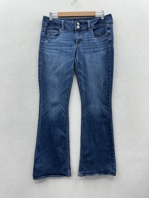 American Eagle Women s 8 Artist Flare Jeans Blue Distressed Stretch Low Rise