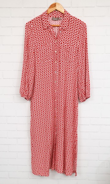 Sussan women's red/white patterned long sleeve maxi shirt dress size 8