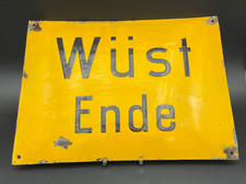 Gewölbtes gelbes  Emailschild der Deutschen Reichsbahn DR DDR "Wüst Ende"40x30cm