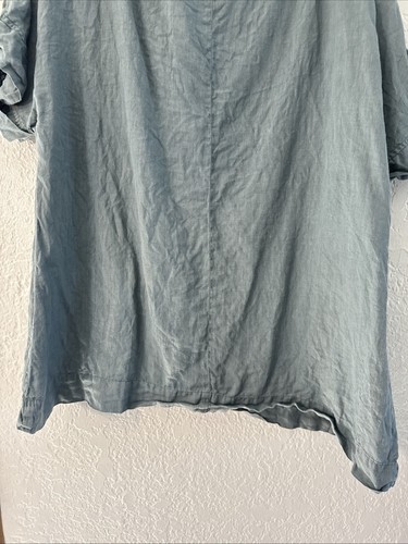 FLAX Linen Pullover Blouse Top Women’s Medium Blue Relaxed Short Sleeve - Picture 7 of 17