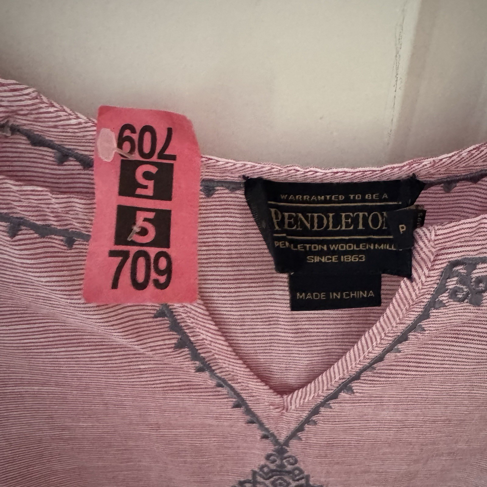 PENDLETON - Embroidered Linen Tunic Micro Stripe … - image 3