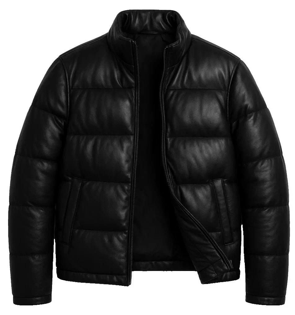 Premium Black Puffer Leather Jacket Winter Streetwear Fashion Luxury Edition