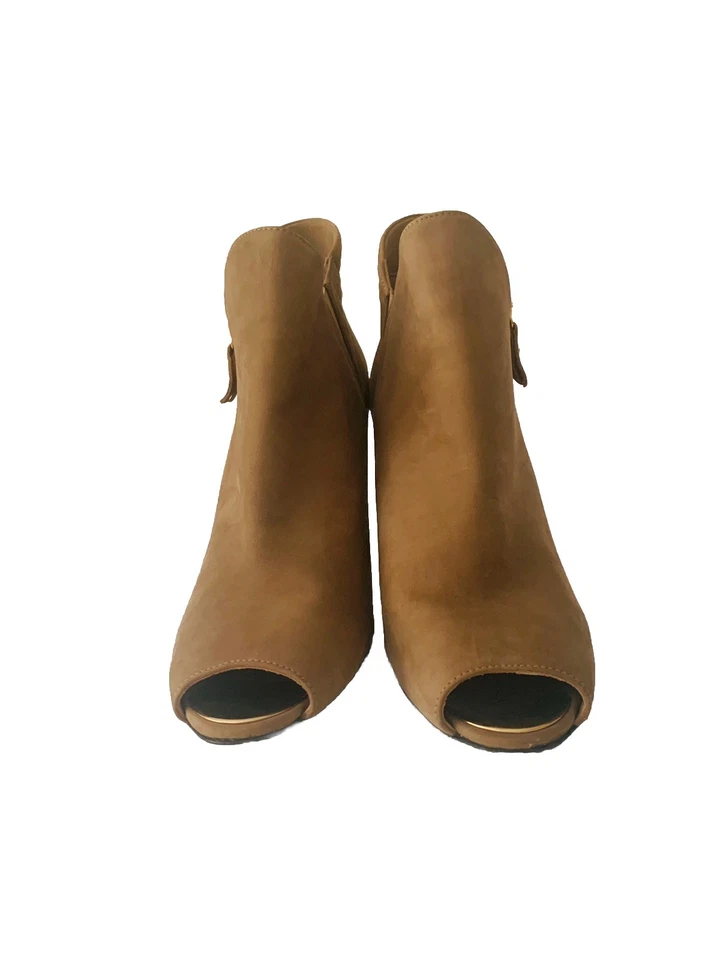Stuart Weitzman Suede Leather Peep Toe Booties Women Sz 10 Tan Preppy Going Out - Image 4 of 4
