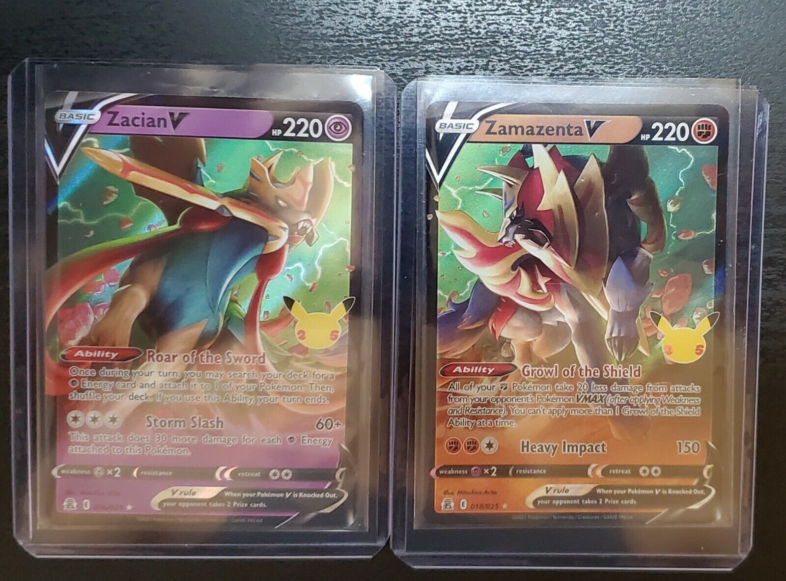  Pokémon 25th Anniversary Celebrations Zacian V + Zamazenta V +  2 Surprise Cards! : Toys & Games