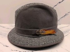BOURSE CELLINI Fedora Hat Gray Wool With Feather Size 6 Medium USA Made