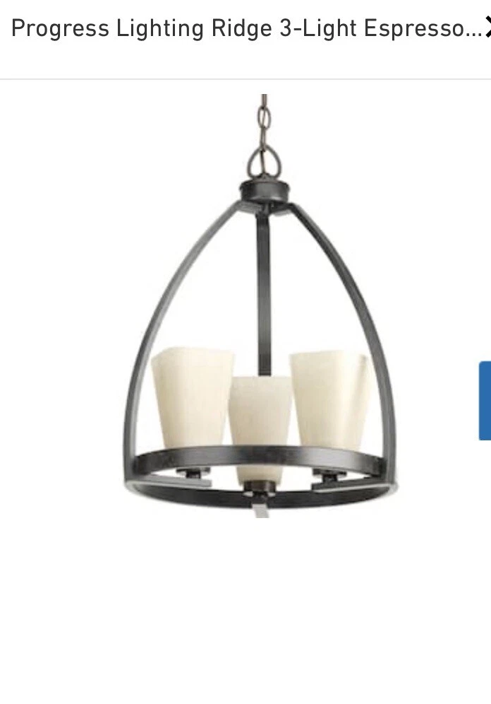 Progress Lighting 3 Light Espresso Farmhouse Tinted Glass Chandelier 759378
