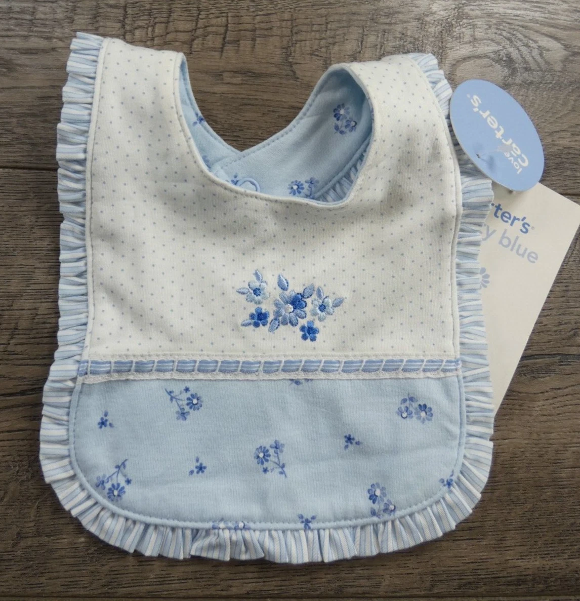 Baby Girl Clothes New Vintage Carter's Pretty Blue Baby Bib