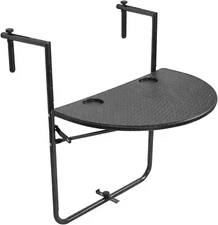 Folding Balcony Hanging Table for Outdoor, Garden and Deck Black Wicker Style