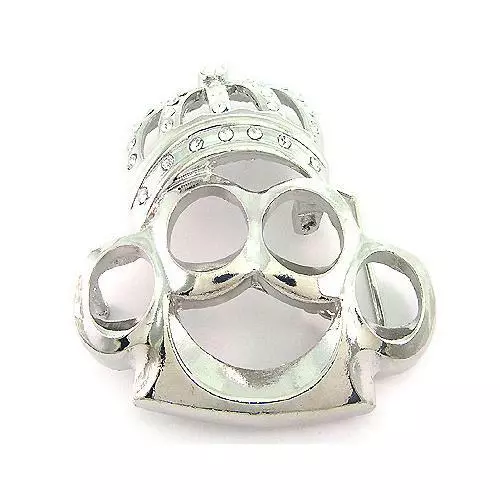 Clear Rhinestone King Crown Brass Knuckle HIP HOP Silver Metal