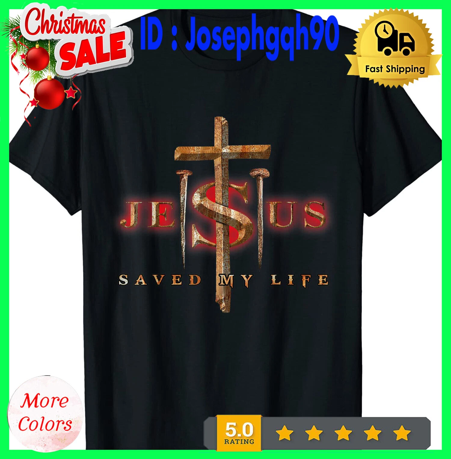 2025 Jesus Cross Christian T-Shirt Christ Saved My Life S-5XL