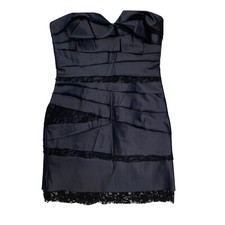 BCBGeneration Sexy Party Dress Black layers of Satin and Lace Strapless Sz 8