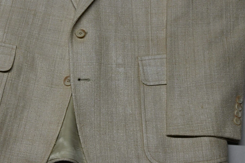 Vtg Christian Brooks 44R Ivory Hopsack 100% Silk Mens Blazer Sport Coat Jacket - Image 3 of 4