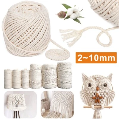2-10mm Natural Beige Cotton Twisted Cord Rope Artisan Macrame String Craft UK