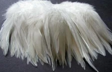 Chinese Rooster Saddle Hackle Feathers - Strung Ivory - 4-5" -  50 Pcs.