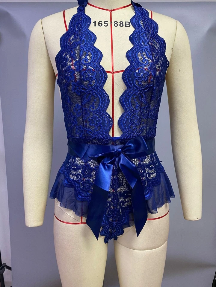 Babydoll Lingerie Dress Ladies Underwear Sleepwear Jumpsuit Women's Sexy Lace Up - Image 3 of 4