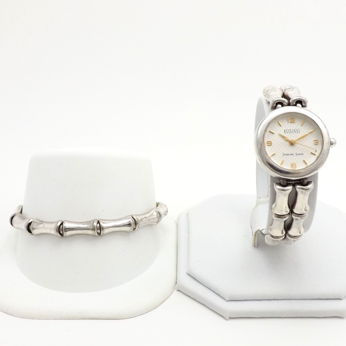 Ecclissi Womens Sterling Silver Bamboo Link Wrist Watch, need battery Ecclissi Sterling Silver Wrist Watch Chain Band. For Sale at  main image 2
