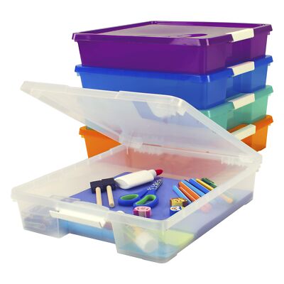 Storex Classroom Craft Project Box   Stacking Plastic Organizer 12x12 Scrapbo...