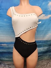 Nwt Cupshe OneShoulder Cutout One-Piece Swimsuit White White  Black extra Small