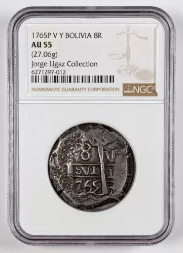 1765P V Y Bolivia 8 Reales NGC AU55 Jorge Ugaz Collection