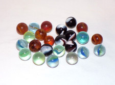 VTG Lot 24 Glass Game Marble Swirl Ribbon Multi-Colored Clear 5/8" 3/4" Cat Eyes