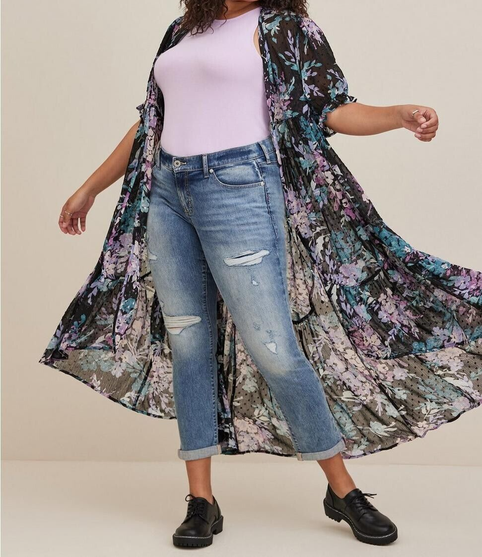 Torrid Ruffle Kimono Chiffon Clip Dot Black 3 3X 22 24 #E28043 | eBay